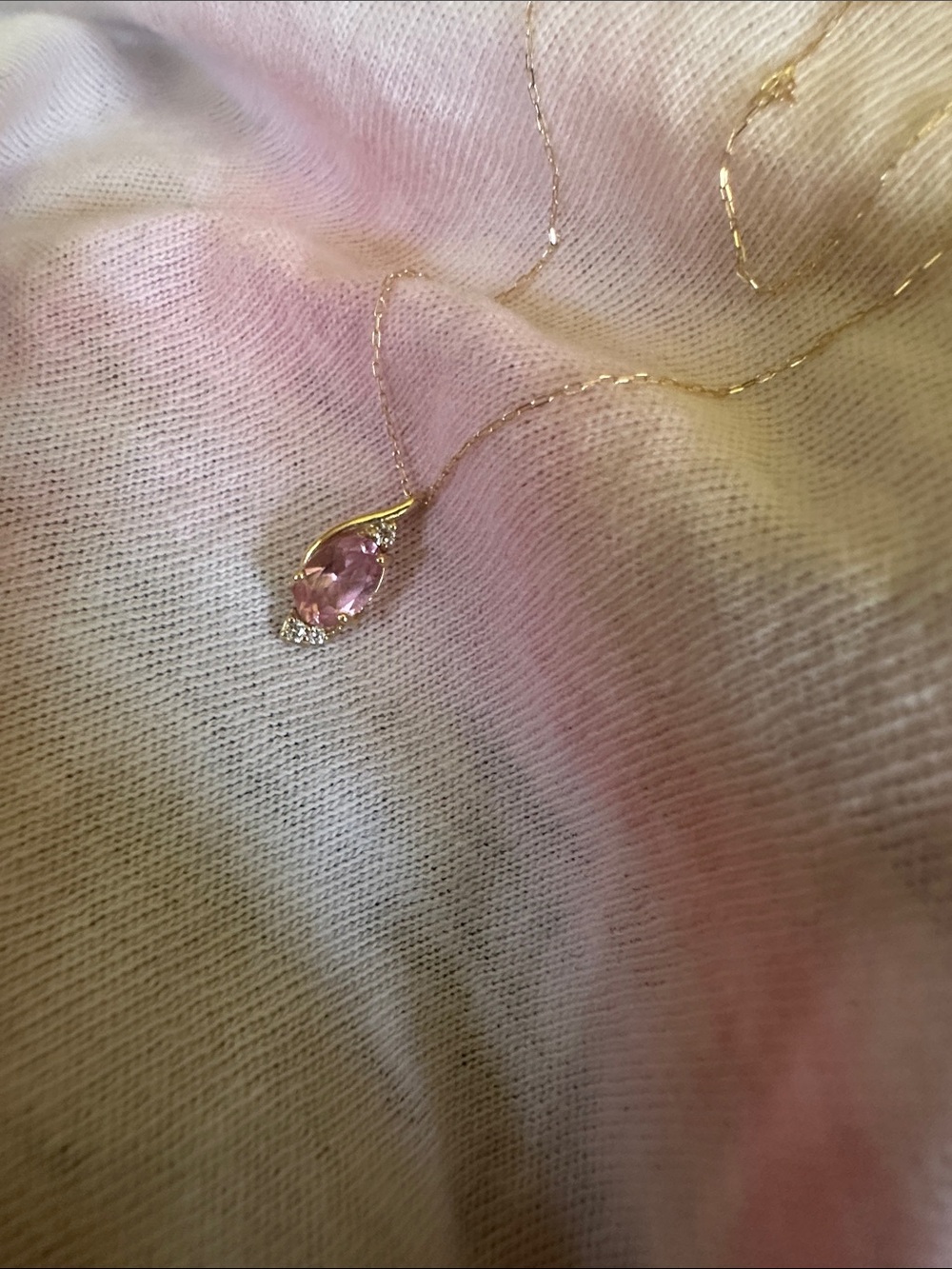 NWT! K18YG - Oval Cut Pink Tourmaline and Diamond Necklace Japan Gold